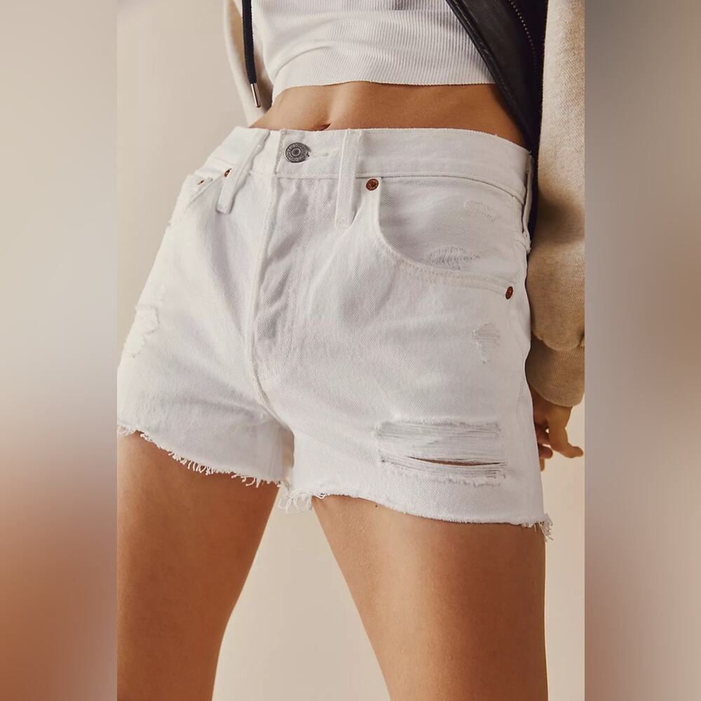 Levi's White Jean Shorts with Distressed Hem